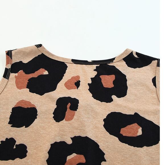 Tan Leopard Print  With  Chest Pocket Tank Top New Sizes S, M, L, XL - Picture 11 of 12